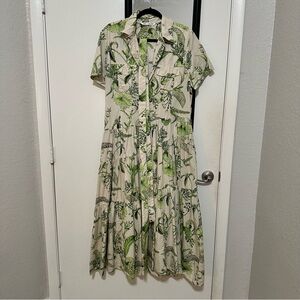 Zara Green and Cream Botanical Maxi Dress